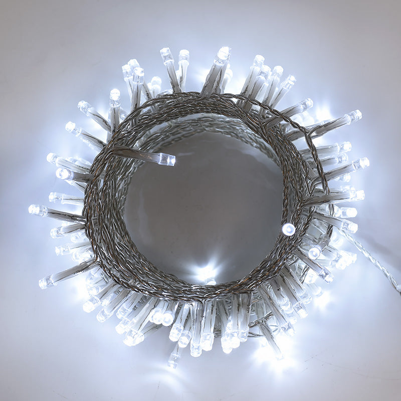 CATENA LUMINOSA 300 LED CON CAVO TRASPARENTE LUCE BIANCA 7 MODALITA' DI ILLUMINAZIONE + LUCE FISSA - DECORAZIONE PER INTERNI ED ESTERNI