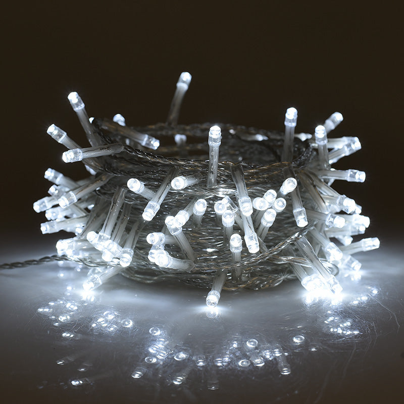 CATENA LUMINOSA 300 LED CON CAVO TRASPARENTE LUCE BIANCA 7 MODALITA' DI ILLUMINAZIONE + LUCE FISSA - DECORAZIONE PER INTERNI ED ESTERNI