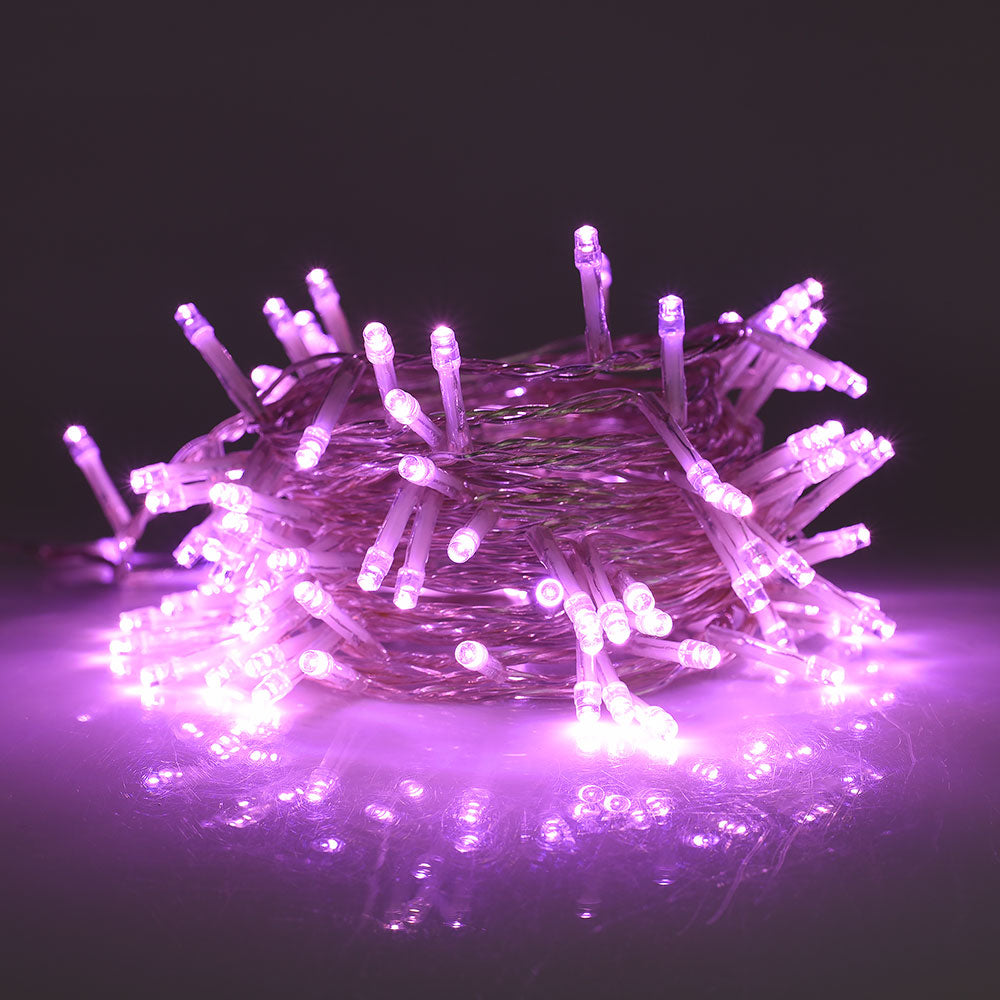 CATENA LUMINOSA 300 LED ROSA CAVO TRASPARENTE DA 15 METRI CON TRASFORMATORE 31V - PERFETTA PER DECORAZIONI INTERNE ED ESTERNE