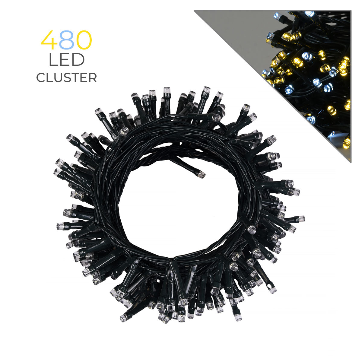 CATENA LUMINOSA LED FLESSIBILE 480 LUCI INTERMITTENTI GIALLE E BIANCHE - PER DECORAZIONI INTERNE ED ESTERNE ILLUMINAZIONE FESTIVA