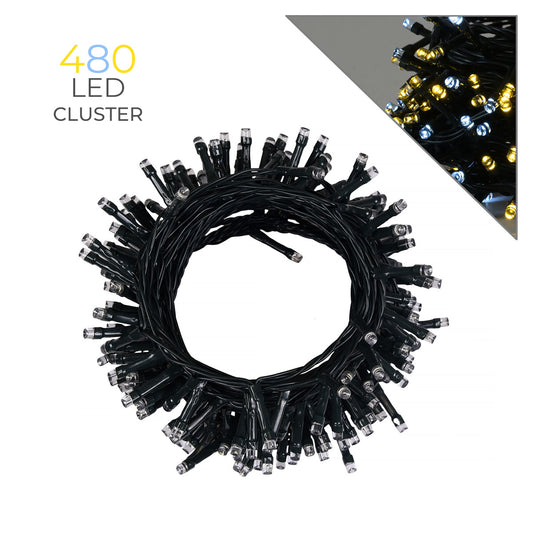 CATENA LUMINOSA LED FLESSIBILE 480 LUCI INTERMITTENTI GIALLE E BIANCHE - PER DECORAZIONI INTERNE ED ESTERNE ILLUMINAZIONE FESTIVA