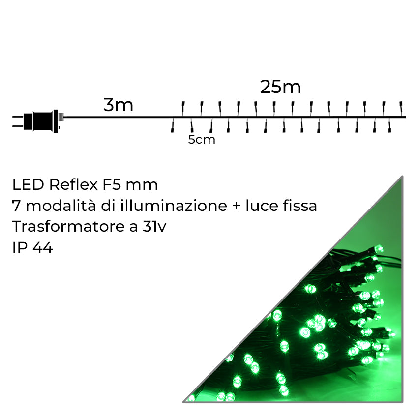 CATENA LUMINOSA VERDE CON 500 LED - ILLUMINAZIONE VERSATILE PERFETTA PER DECORAZIONI DI GIARDINI BALCONI E FESTE